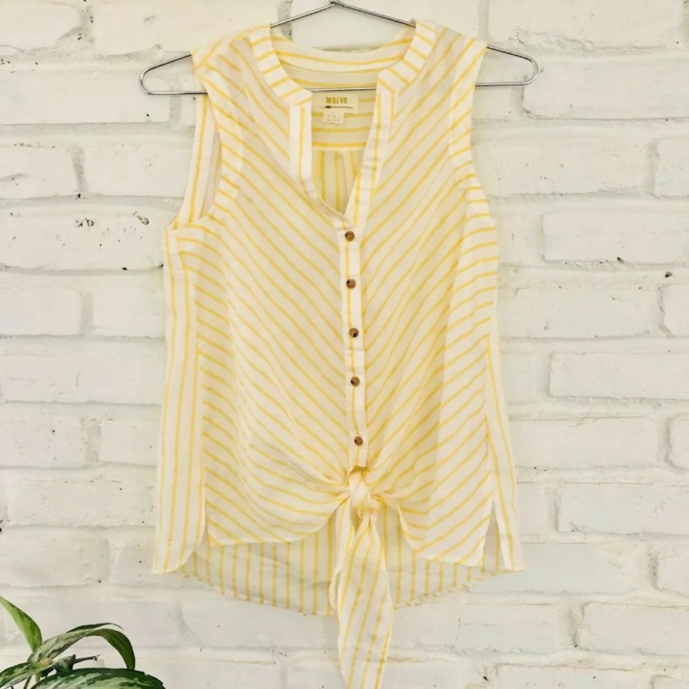 Anthropologie Maeve Yellow & White Striped Top